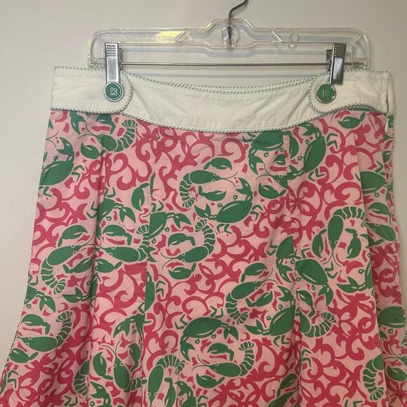 L.L. Bean Womens Skirt Pink Green Lobster Print Funky Nautical‎ Preppy Sz 12 Y2K - Picture 7 of 8